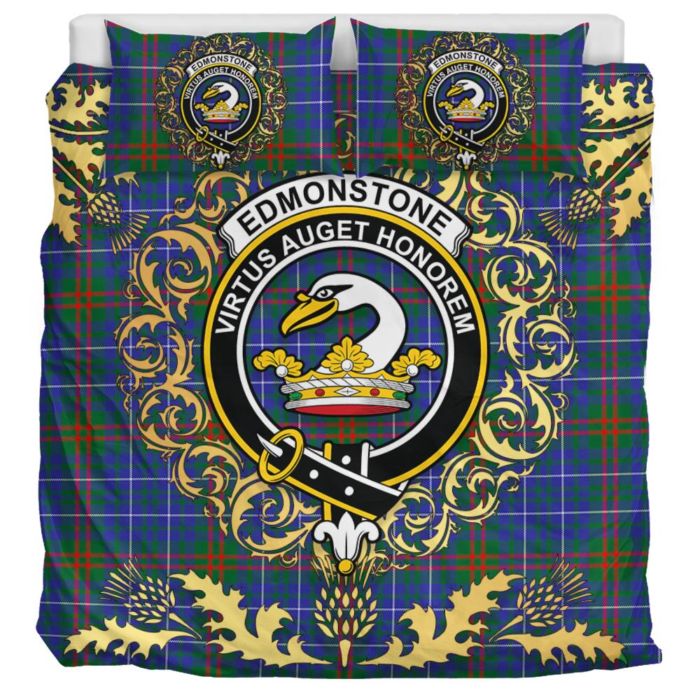 Edmonstone Tartan Crest Bedding Set - Golden Thistle Style