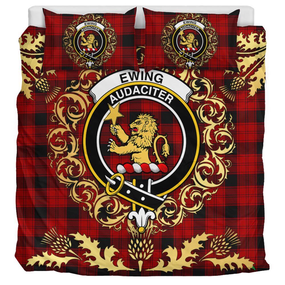 Ewing Tartan Crest Bedding Set - Golden Thistle Style