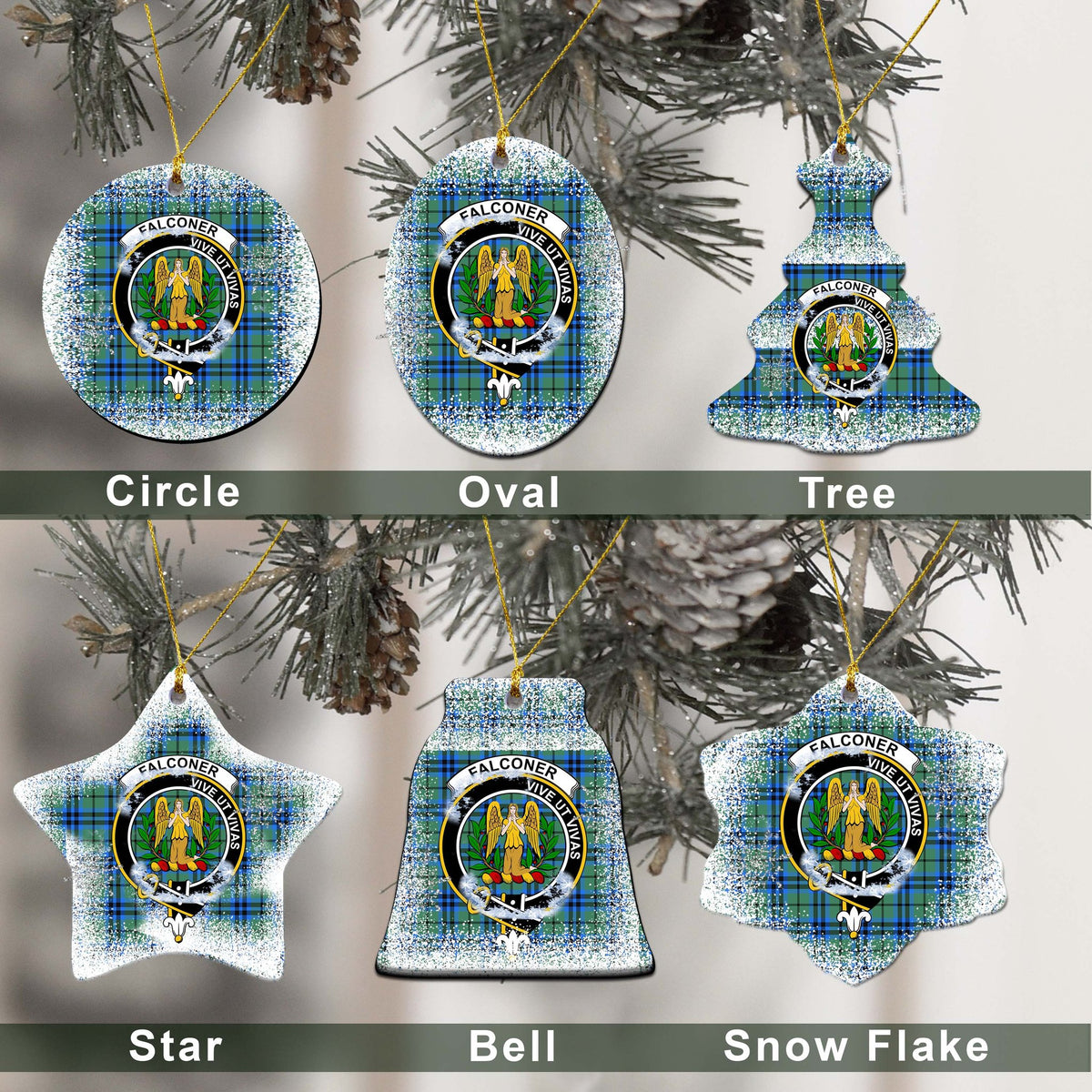 Falconer Tartan Christmas Ceramic Ornament - Snow Style