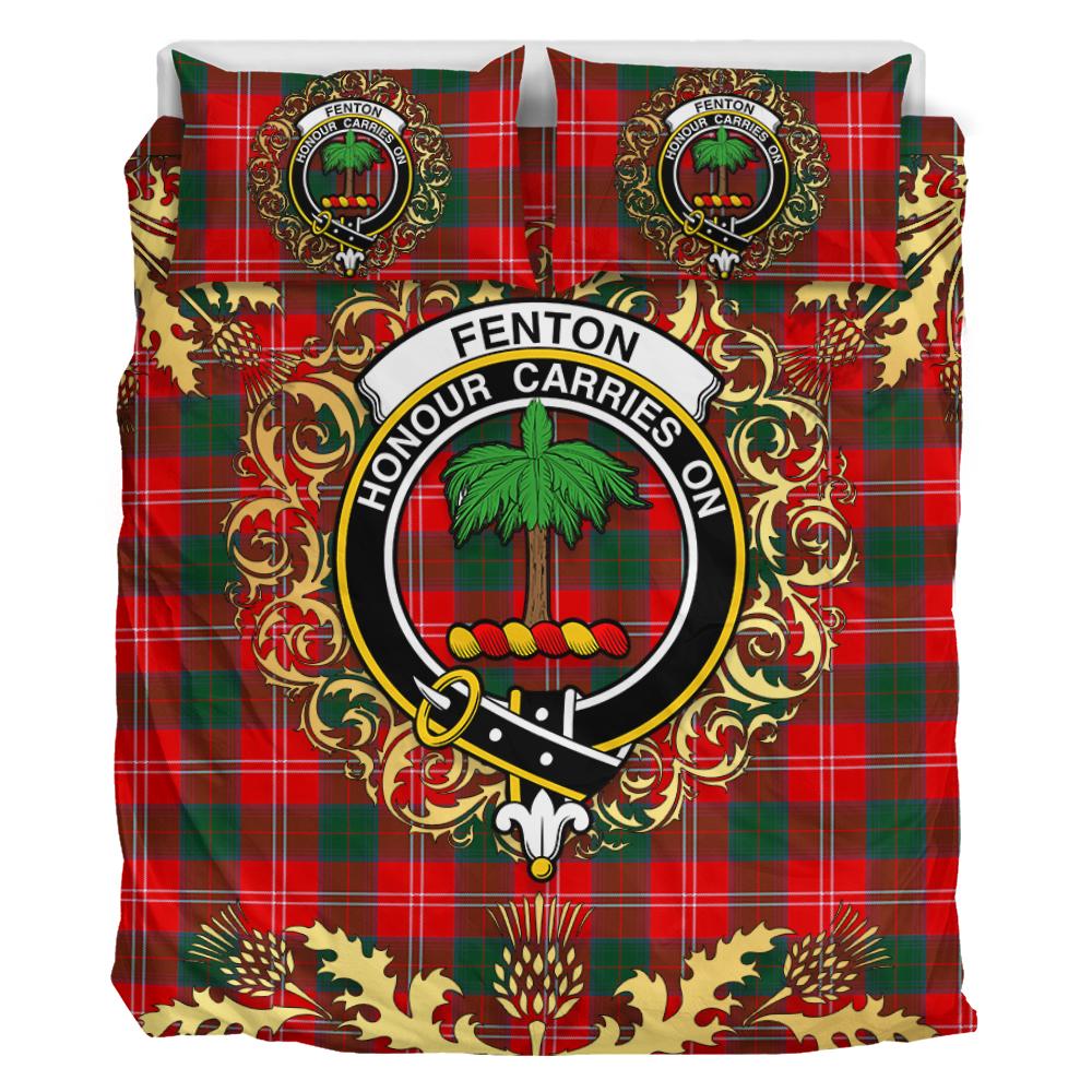 Fenton Tartan Crest Bedding Set - Golden Thistle Style