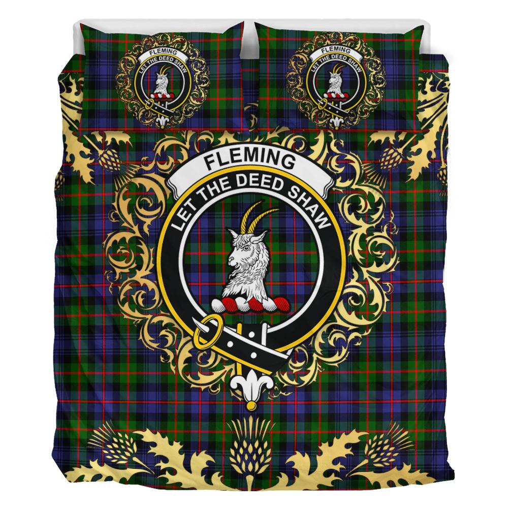 Fleming Tartan Crest Bedding Set - Golden Thistle Style