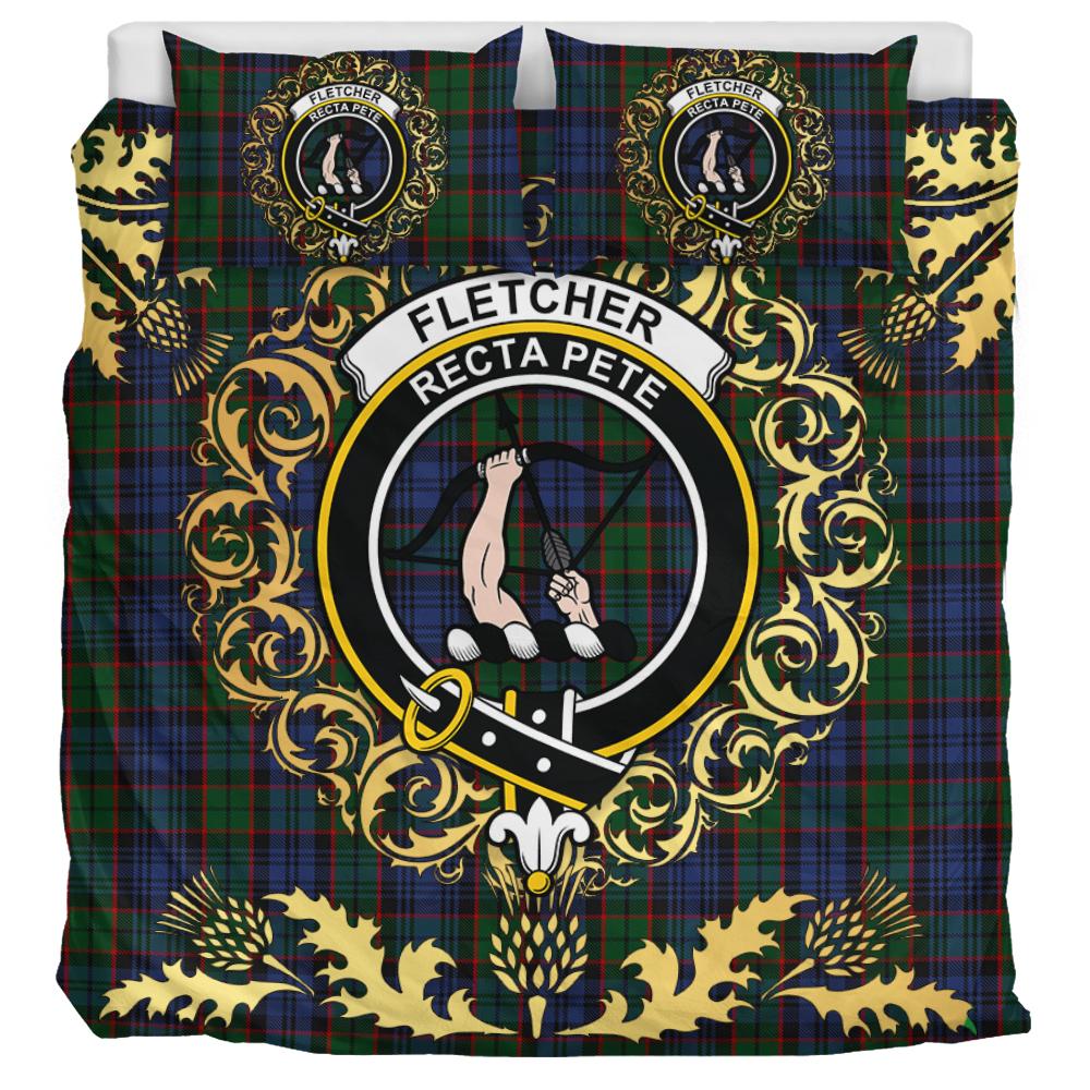 Fletcher Tartan Crest Bedding Set - Golden Thistle Style