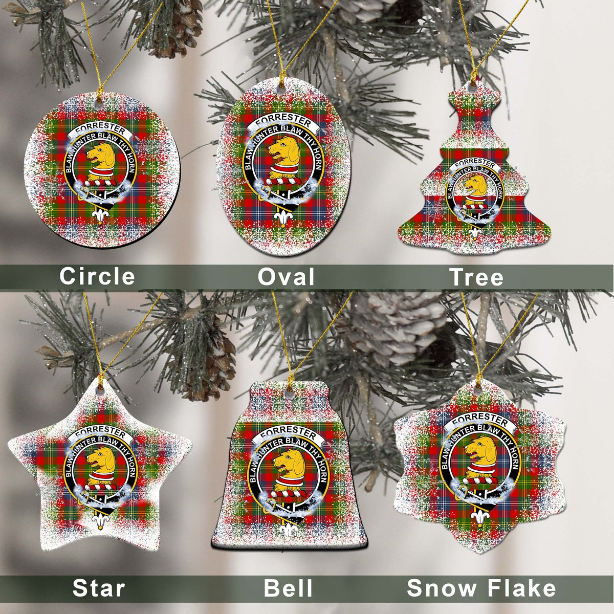Forrester Tartan Christmas Ceramic Ornament - Snow Style