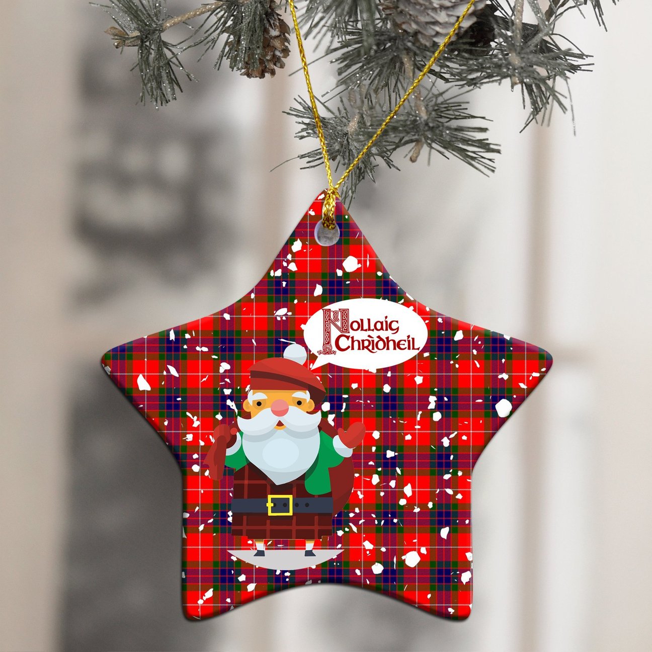 Fraser Modern Tartan Christmas Ceramic Ornament - Santa Stylec