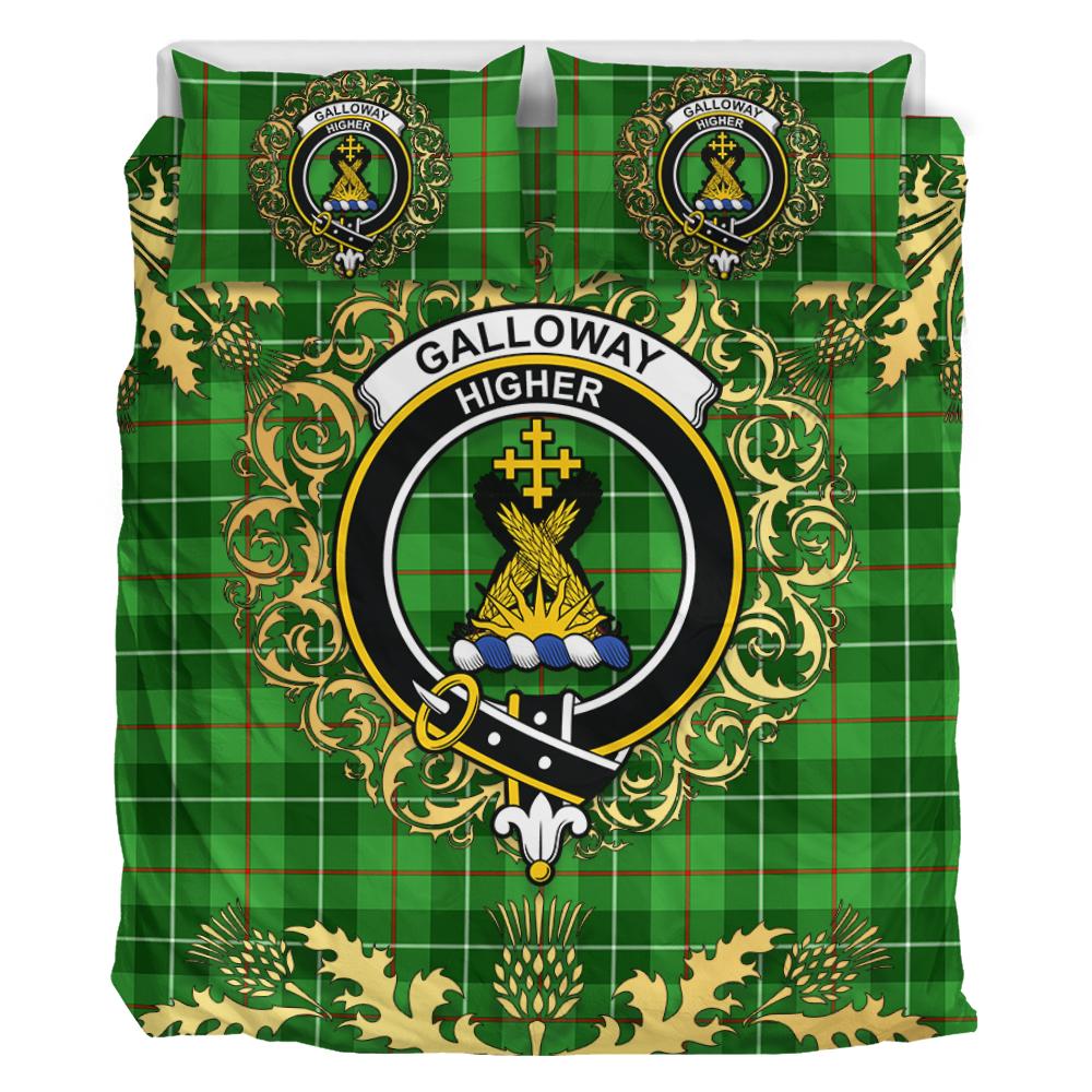 Galloway Tartan Crest Bedding Set - Golden Thistle Style