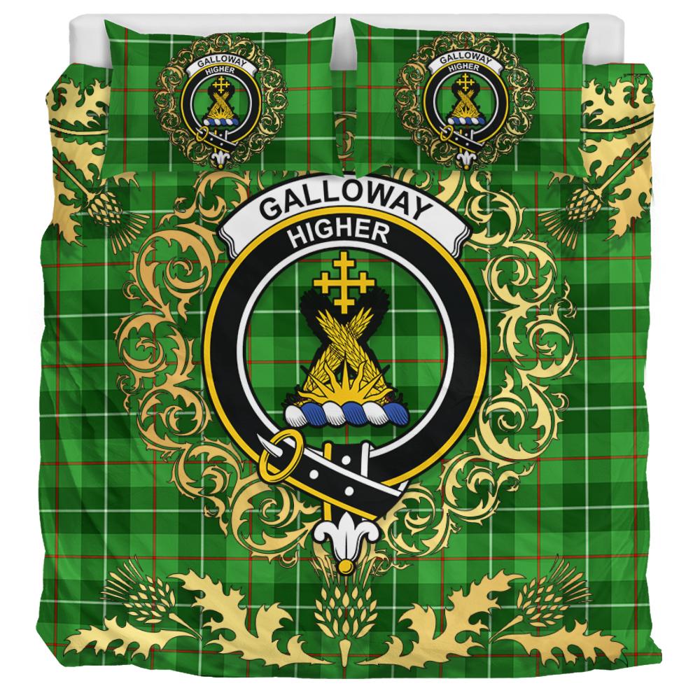 Galloway Tartan Crest Bedding Set - Golden Thistle Style