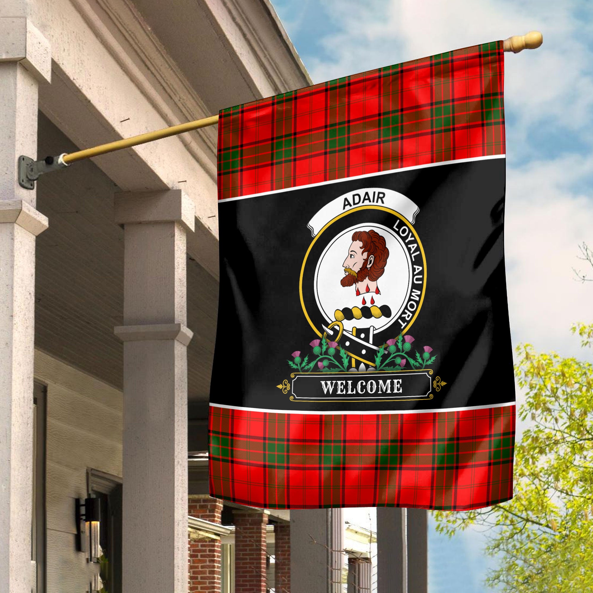 Adair Modern Tartan Crest Garden Flag - Welcome Style