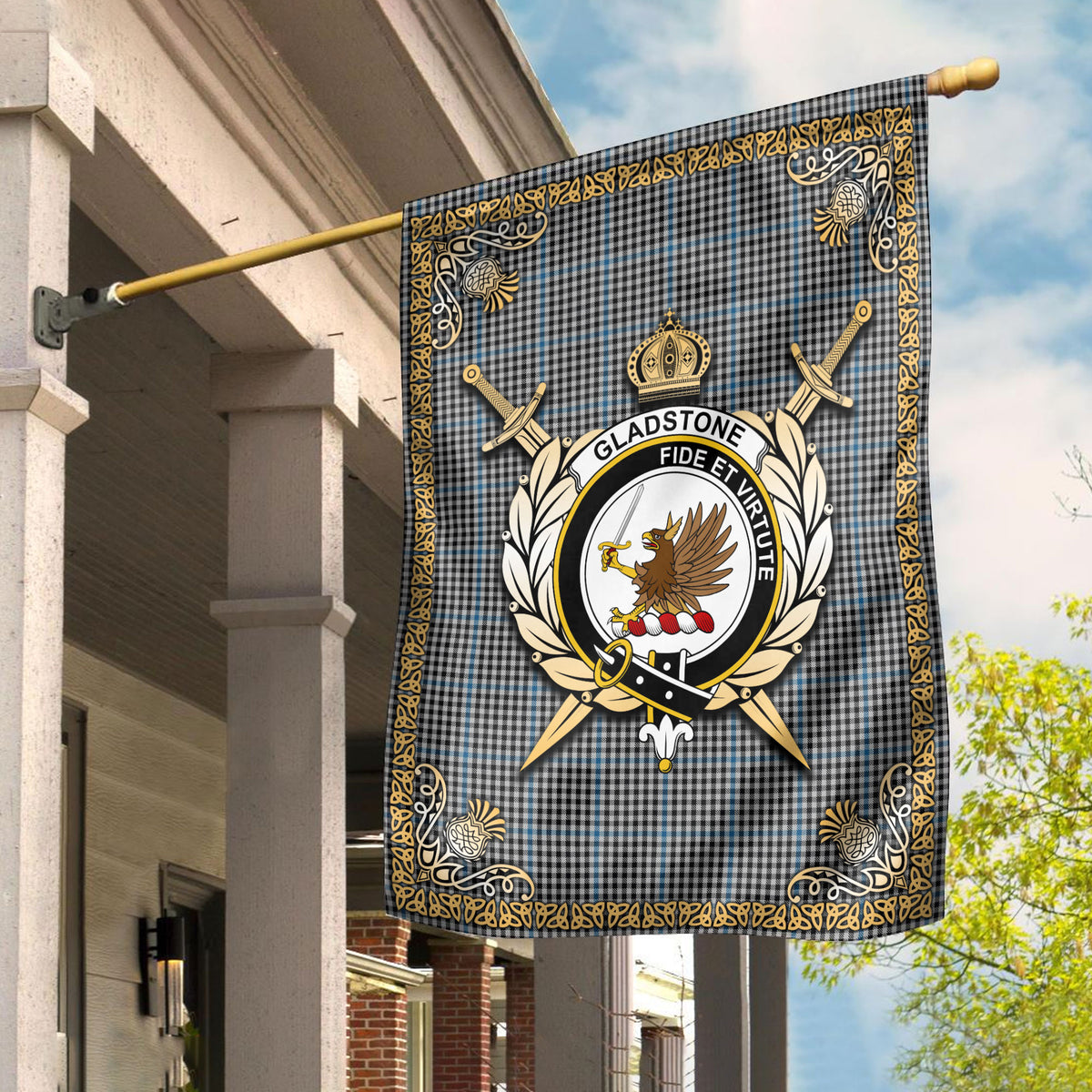 Gladstone Tartan Crest Garden Flag - Celtic Thistle Style