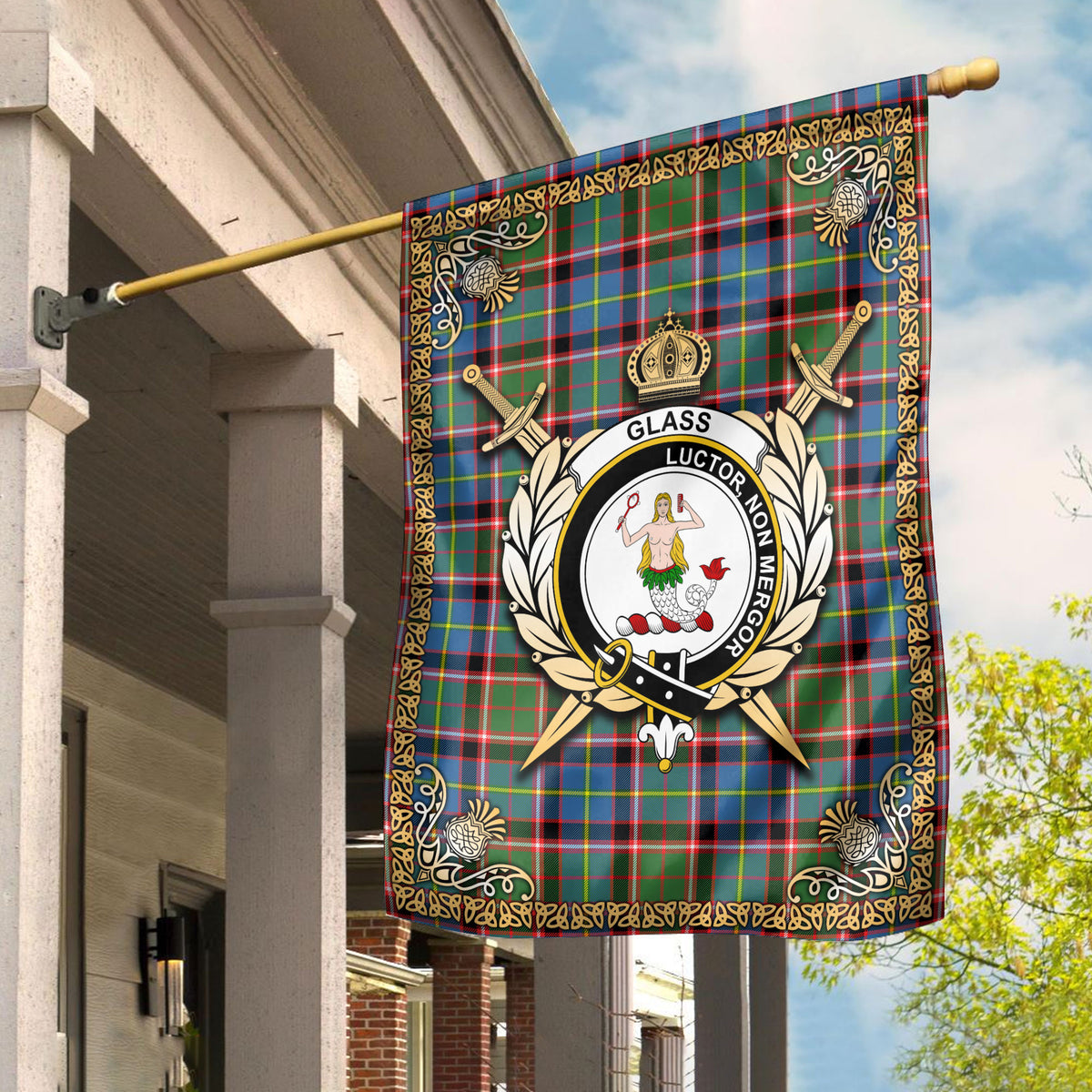 Glass Tartan Crest Garden Flag - Celtic Thistle Style