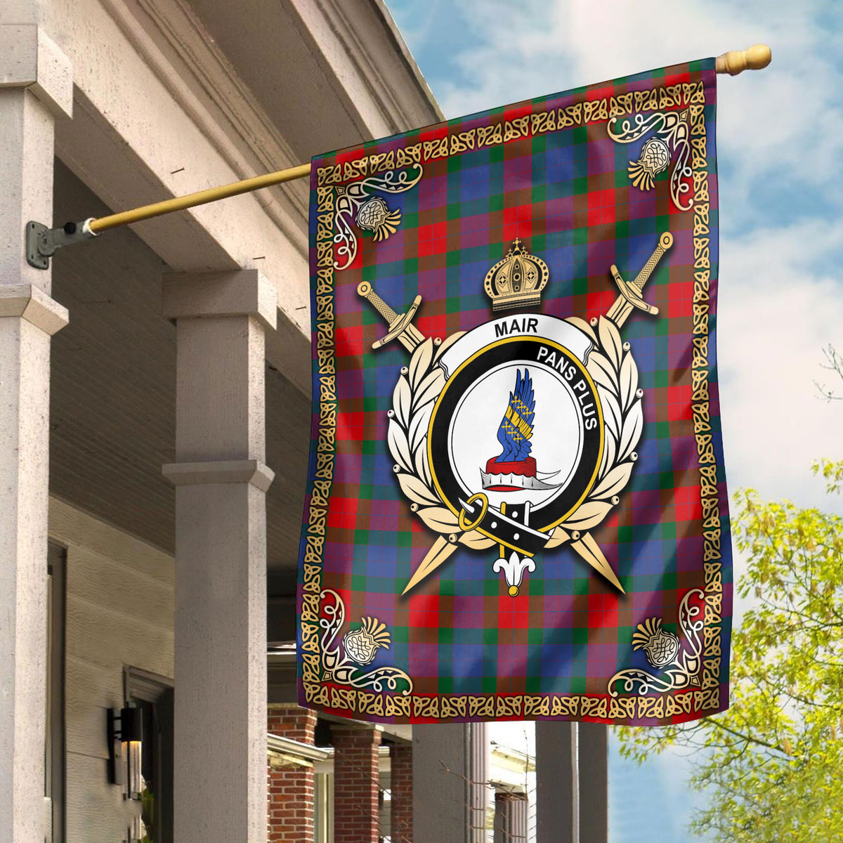 Mar Tartan Crest Garden Flag - Celtic Thistle Style