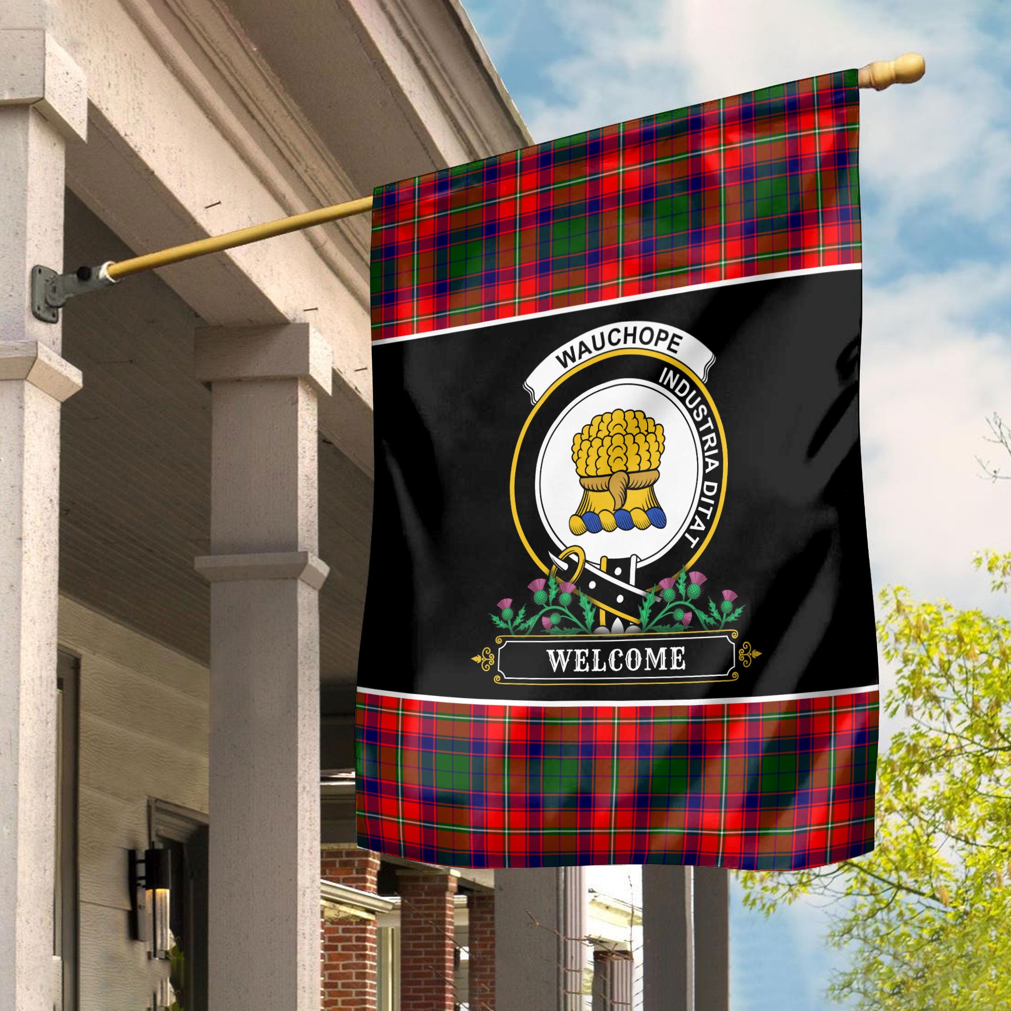 Wauchope (or Waugh) Tartan Crest Garden Flag - Welcome Style