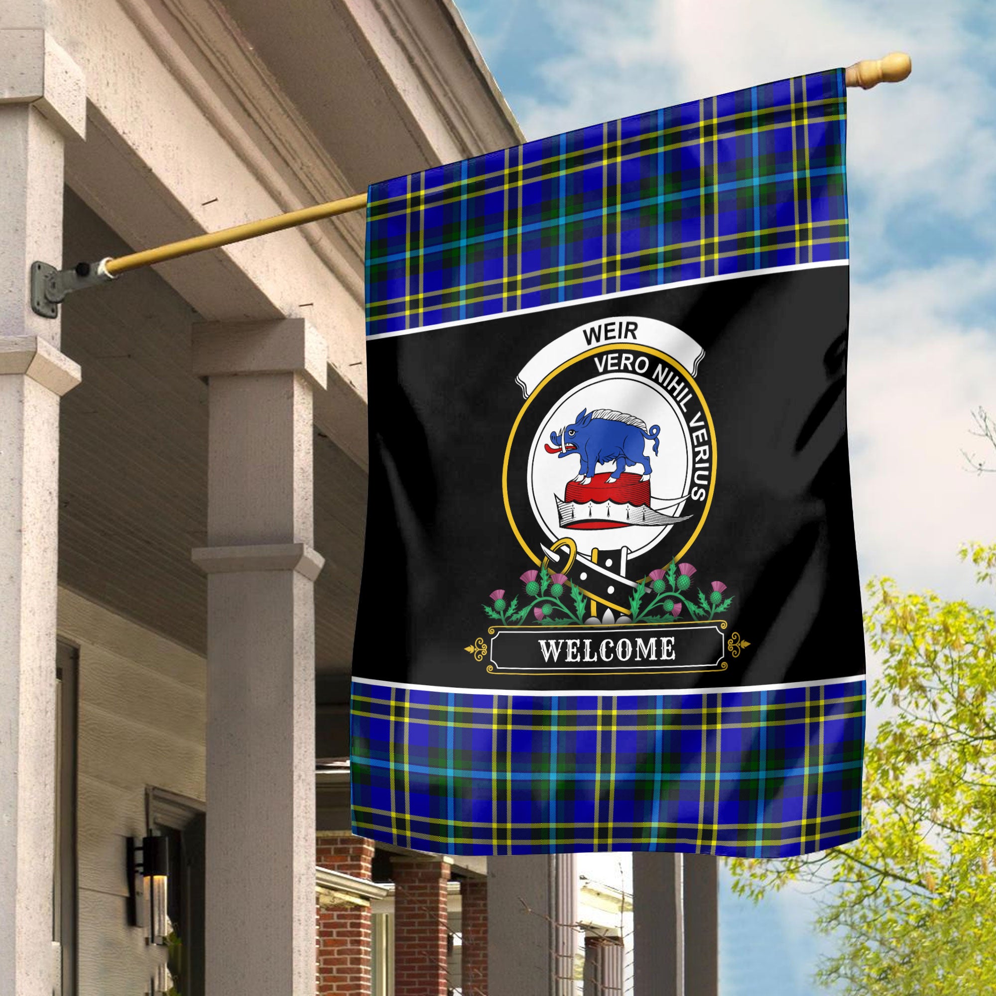 Weir Modern Tartan Crest Garden Flag - Welcome Style