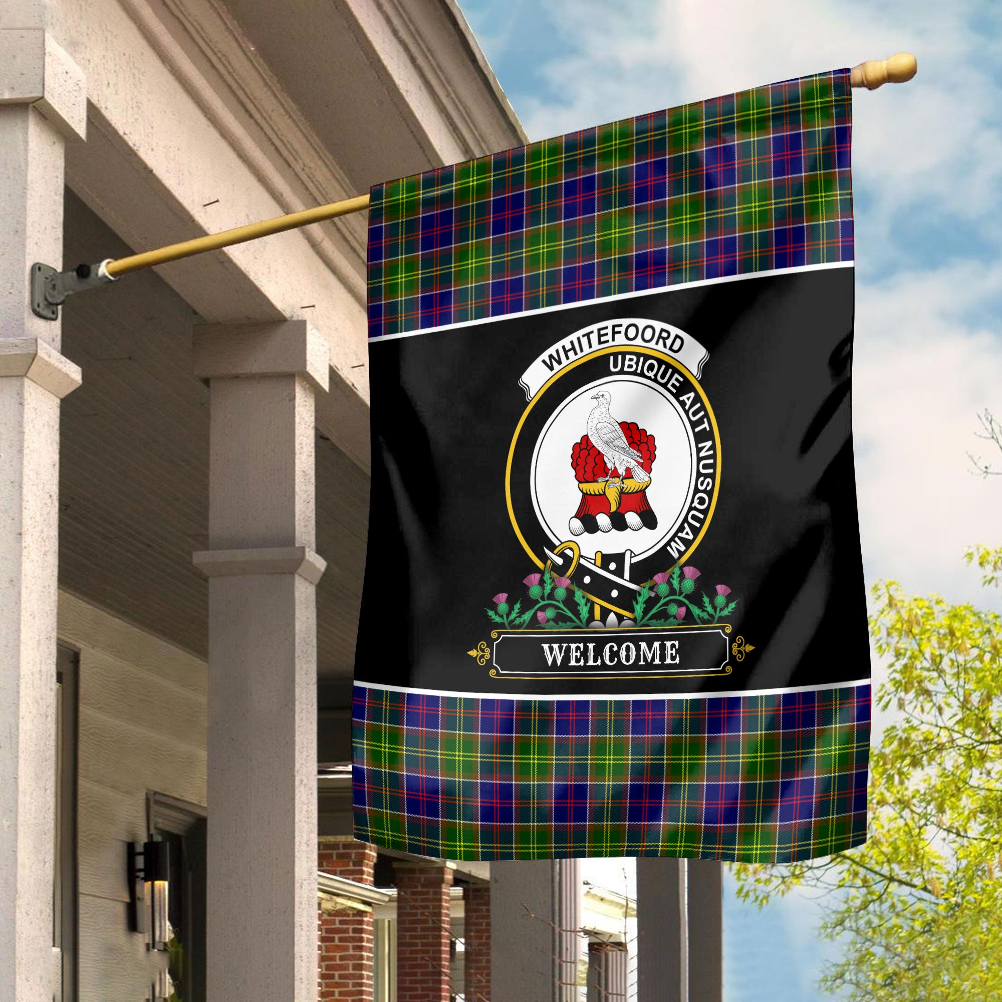 Whitefoord Tartan Crest Garden Flag - Welcome Style