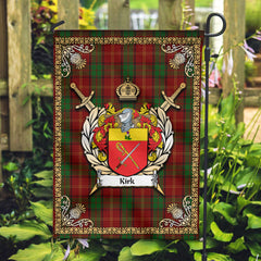 Kirk Tartan Crest Black Garden Flag - Gold Thistle Style