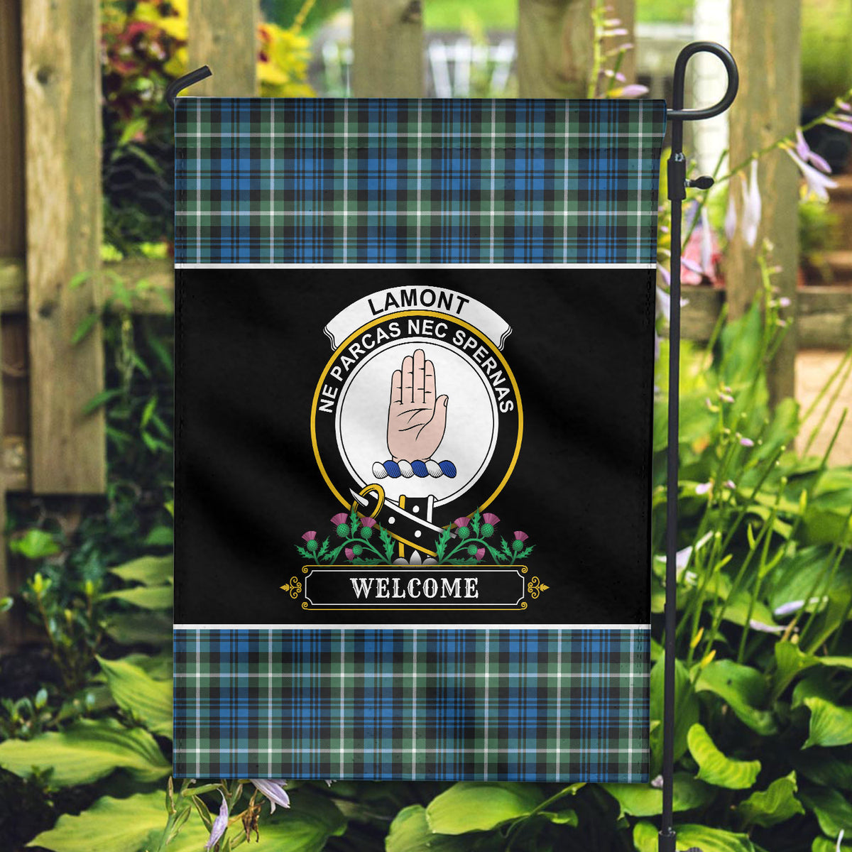 Lamont Ancient Tartan Crest Garden Flag - Welcome Style