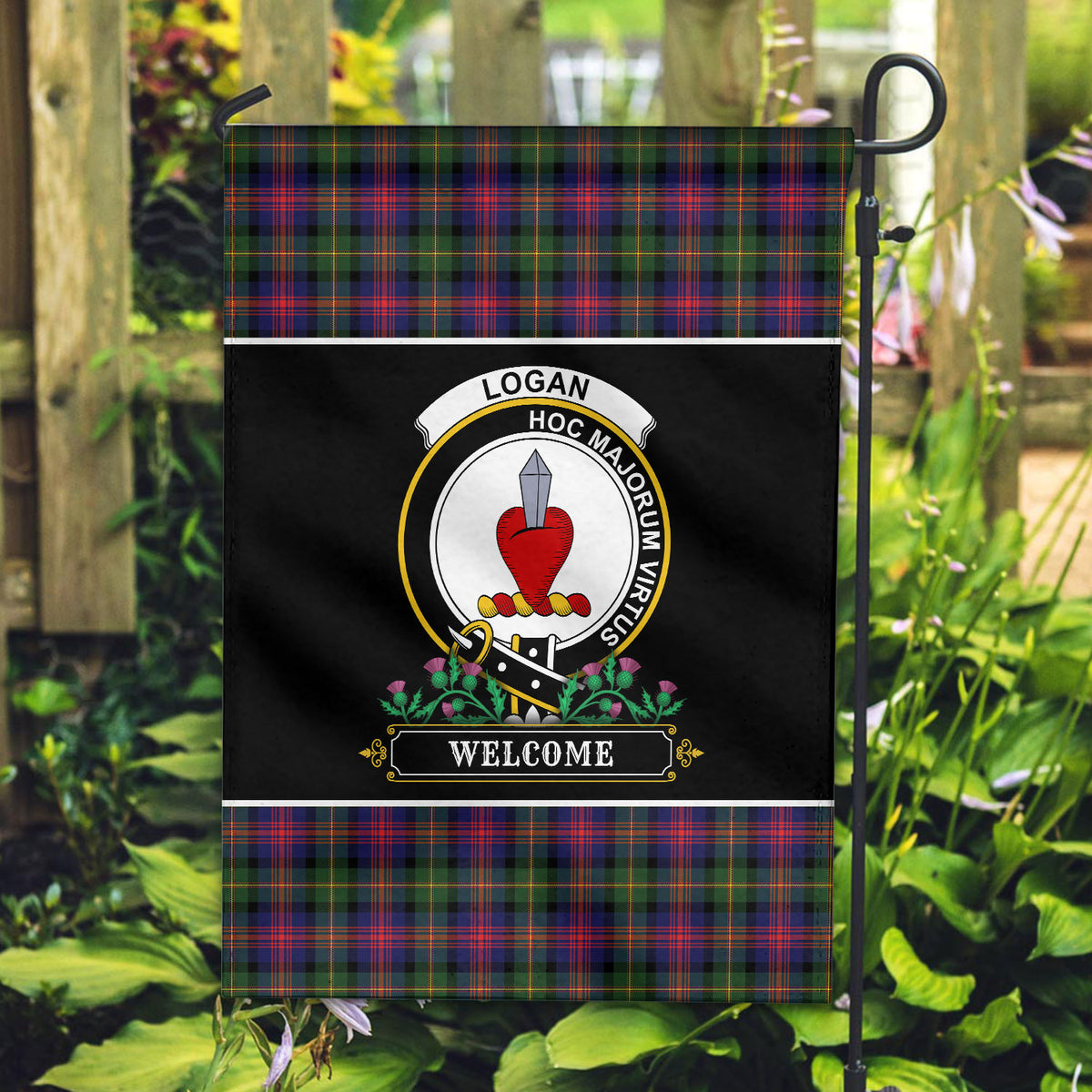 Logan Modern Tartan Crest Garden Flag - Welcome Style