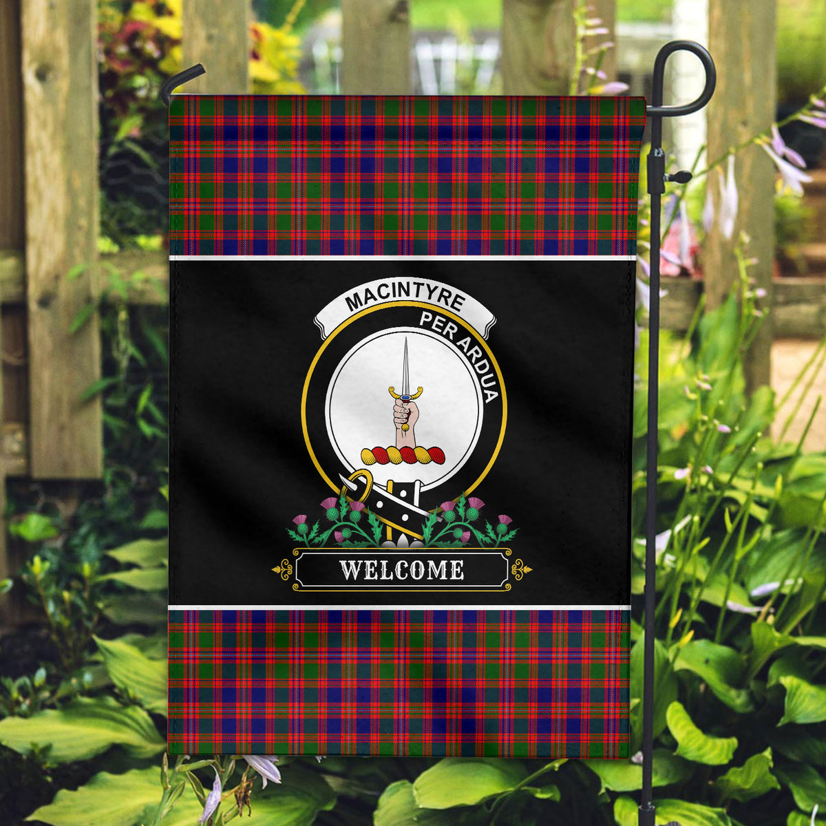 MacIntyre Modern Tartan Crest Garden Flag - Welcome Style