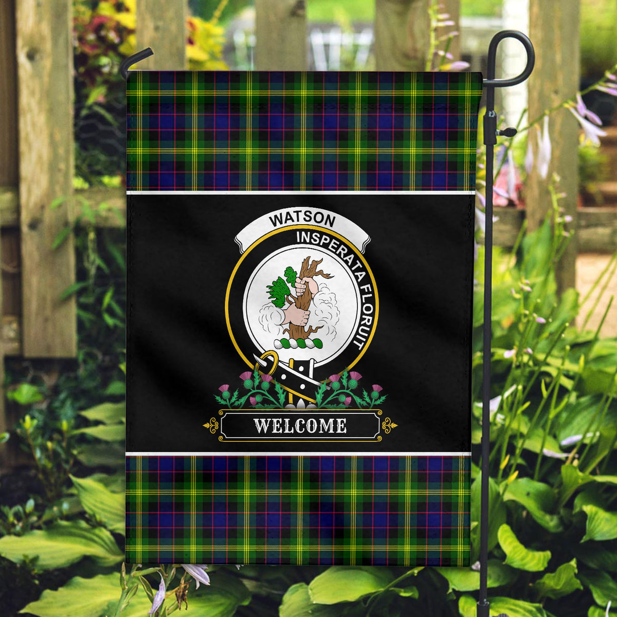 Watson Modern Tartan Crest Garden Flag - Welcome Style