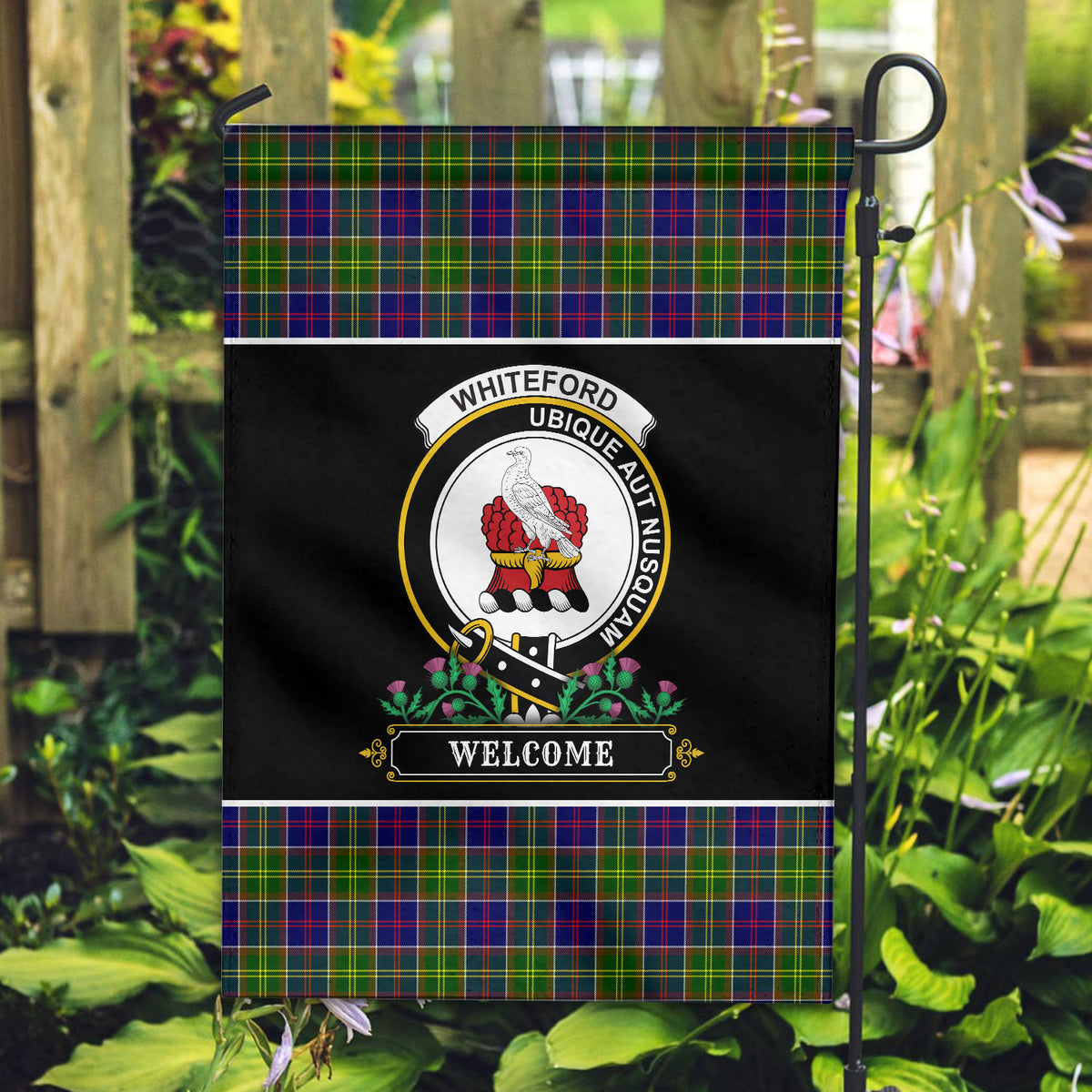 Whiteford Tartan Crest Garden Flag - Welcome Style