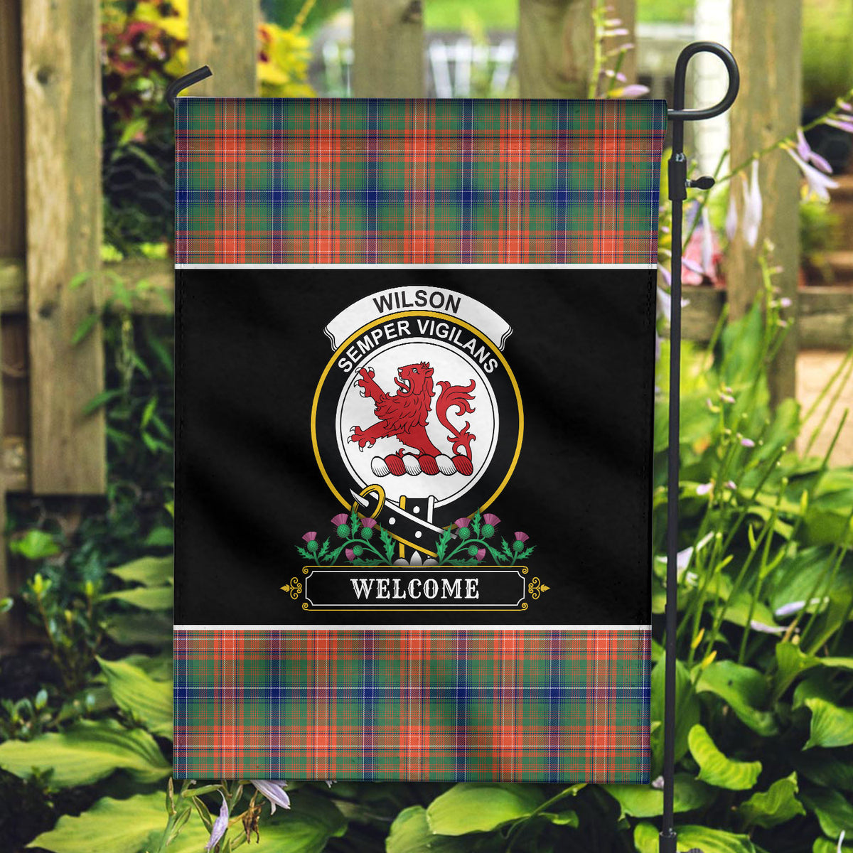 Wilson Ancient Tartan Crest Garden Flag - Welcome Style