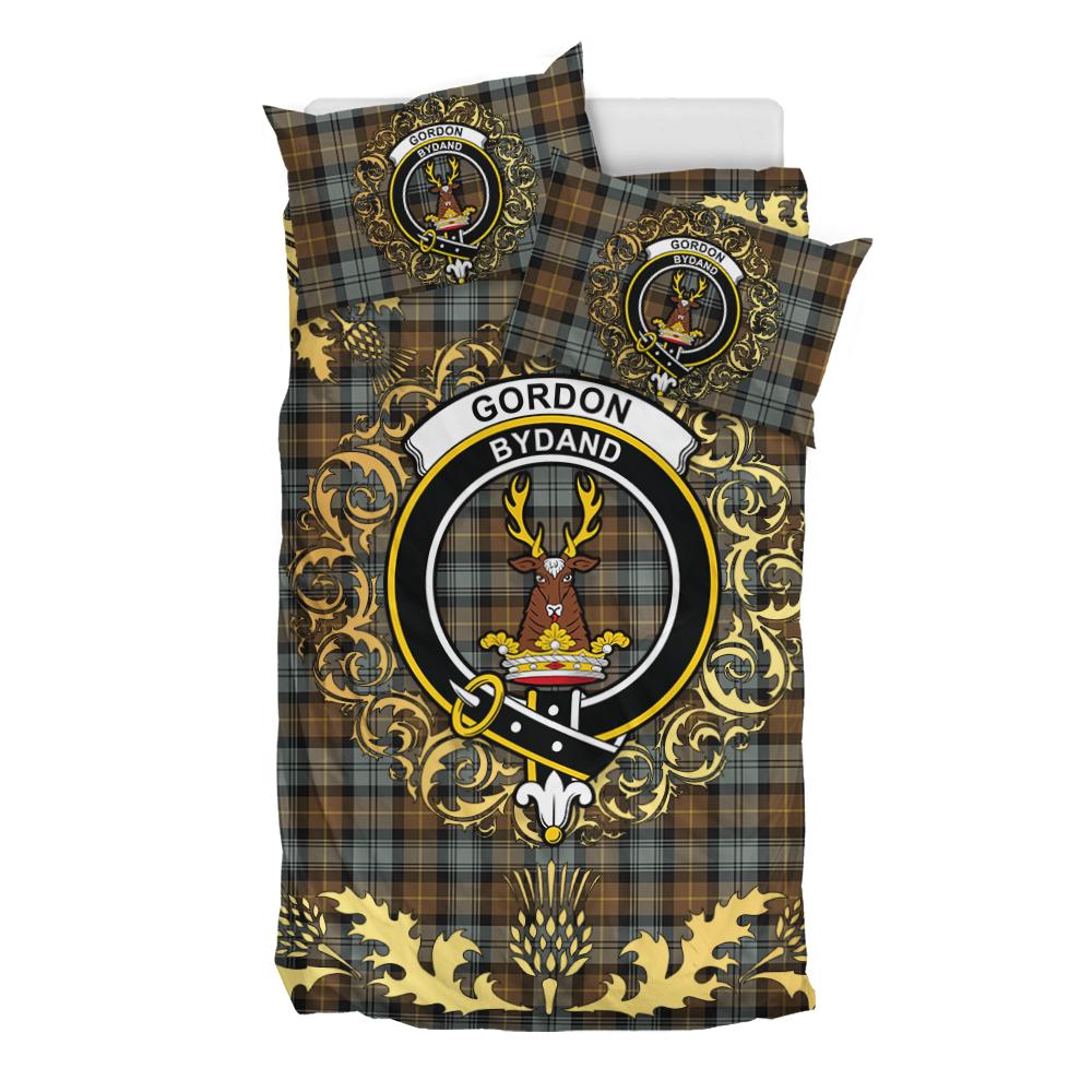 Gordon Weathered Tartan Crest Bedding Set - Golden Thistle Style