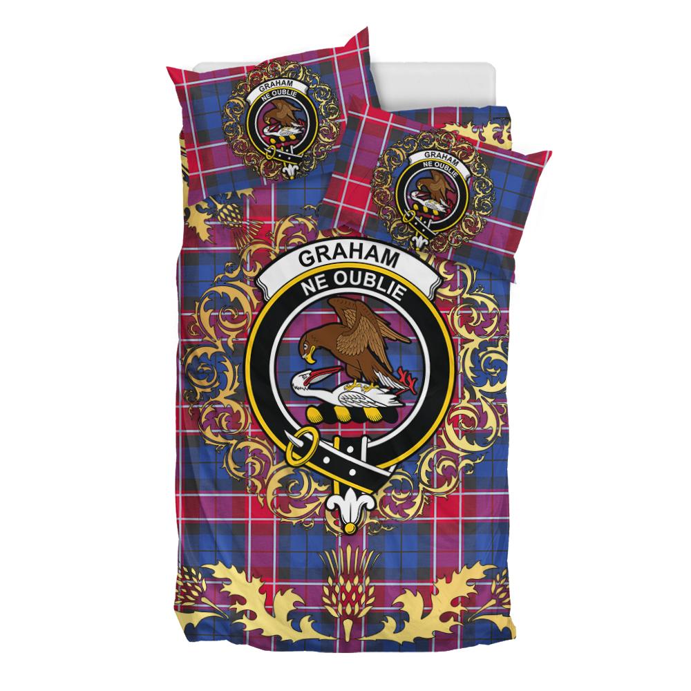 Graham of Menteith Red 02 Tartan Crest Bedding Set - Golden Thistle Style