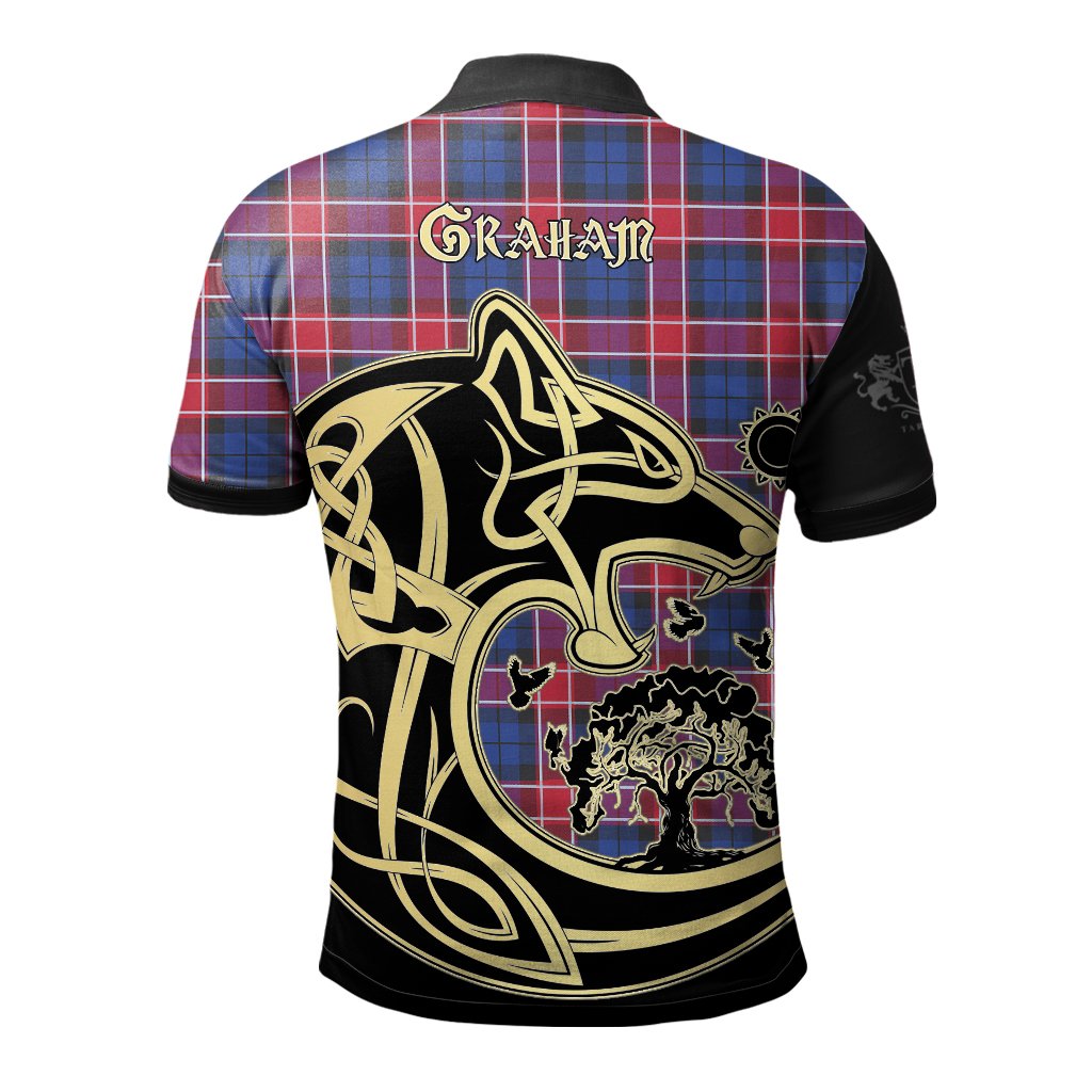 Graham of Menteith Red Tartan Polo Shirt Viking Wolf