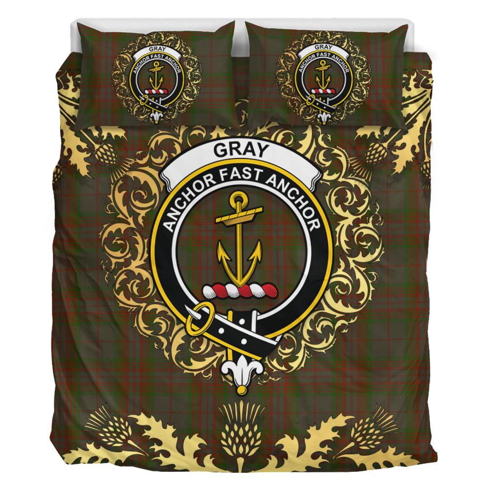 Gray Tartan Crest Bedding Set - Golden Thistle Style