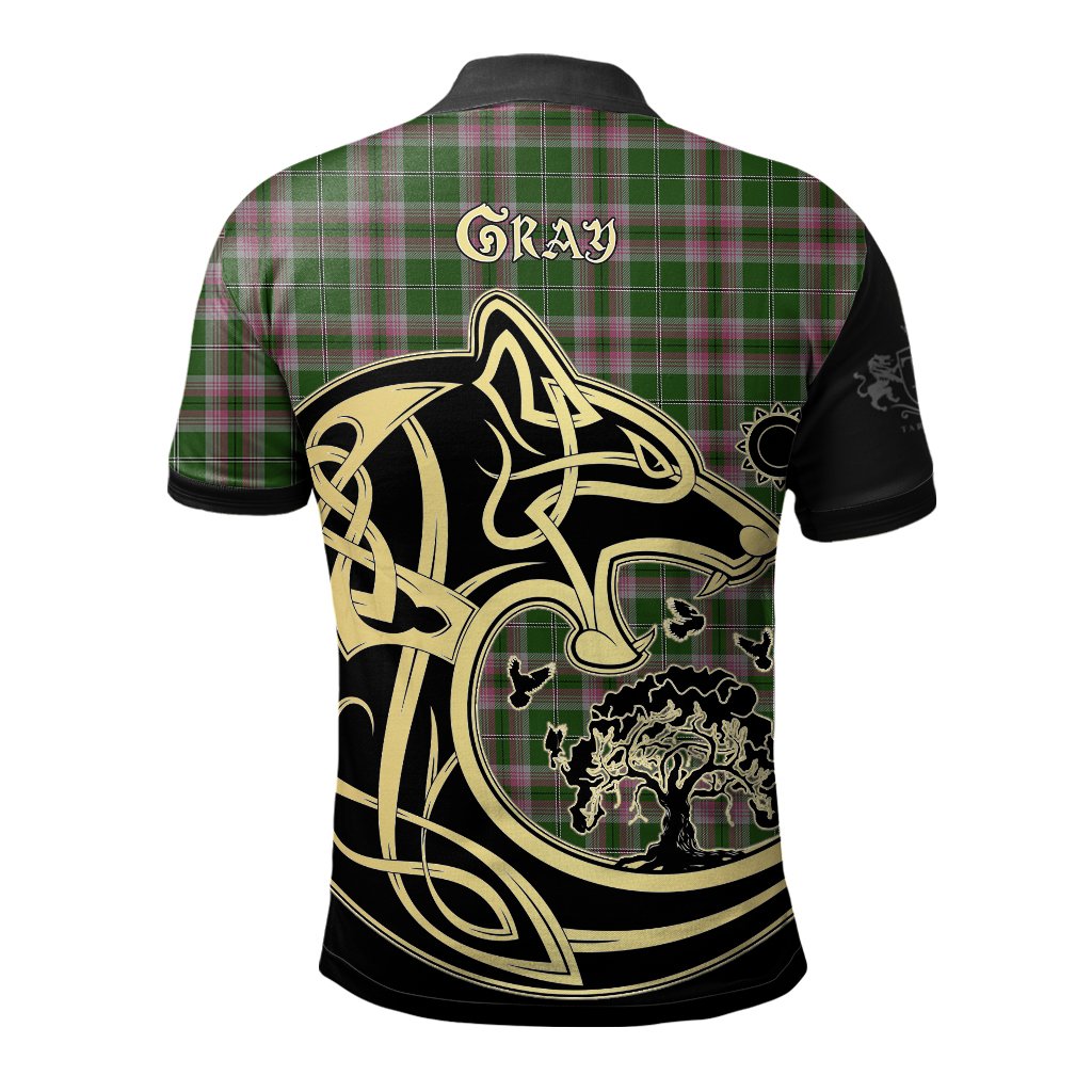 Gray Hunting Tartan Polo Shirt Viking Wolf