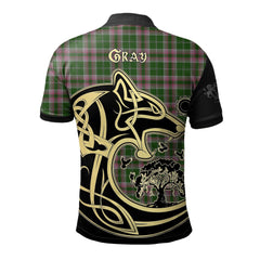 Gray Hunting Tartan Polo Shirt Viking Wolf