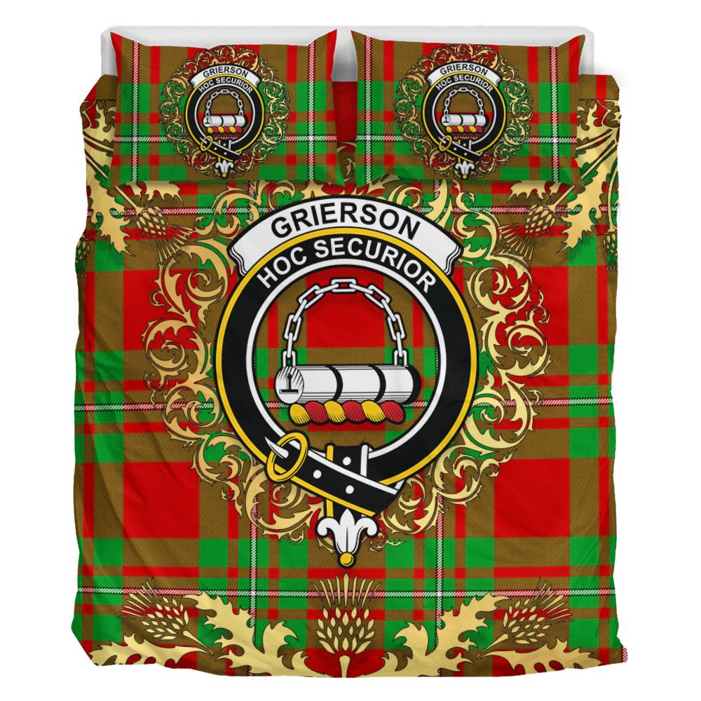 Grierson Tartan Crest Bedding Set - Golden Thistle Style