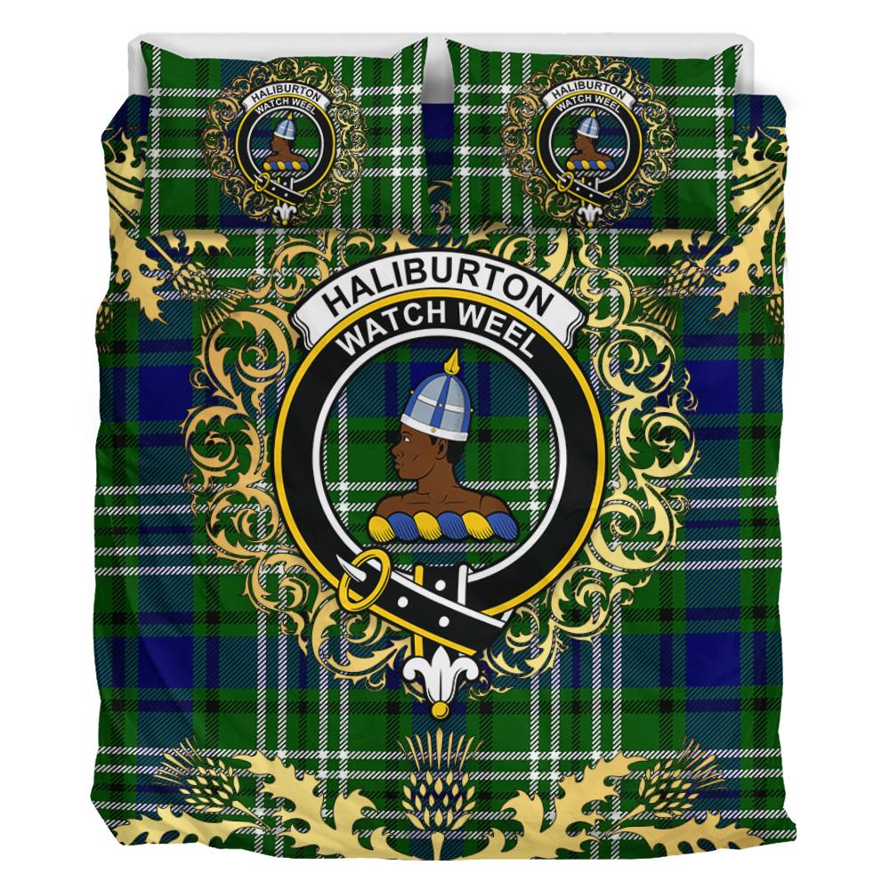 Haliburton Tartan Crest Bedding Set - Golden Thistle Style