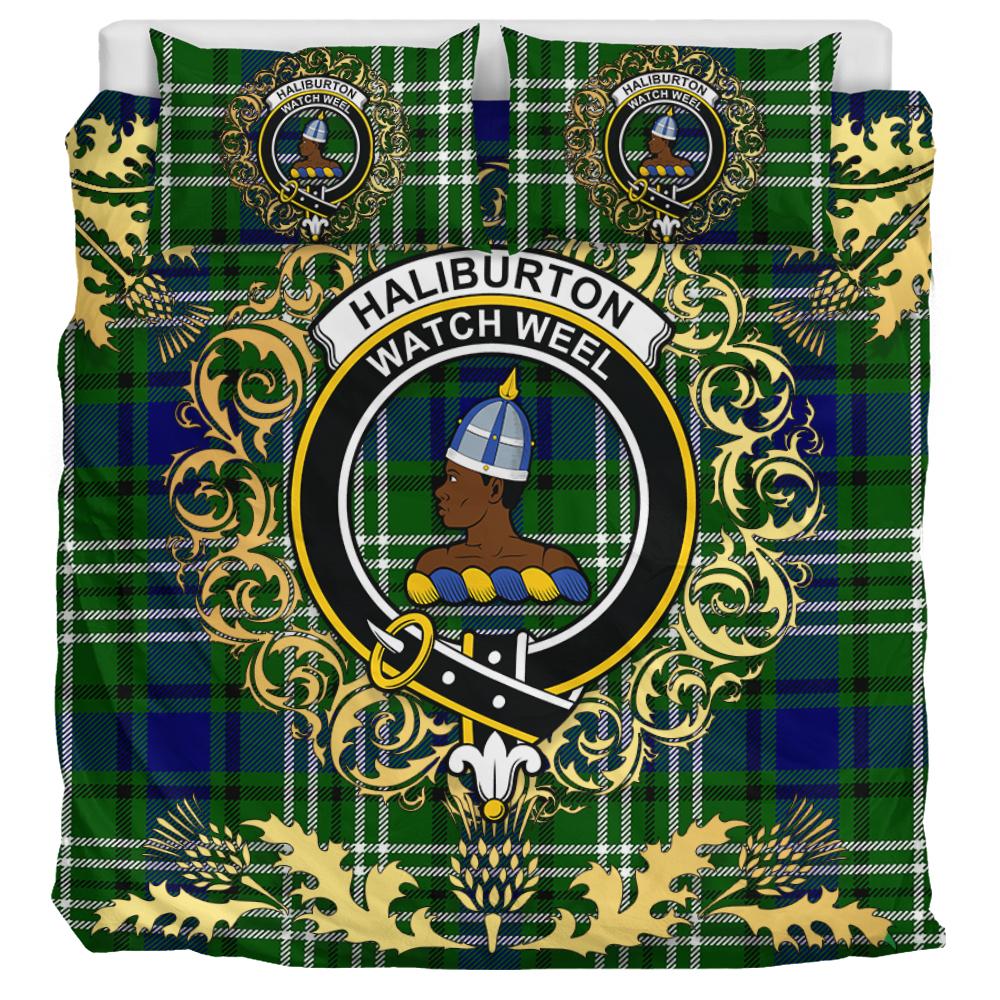 Haliburton Tartan Crest Bedding Set - Golden Thistle Style