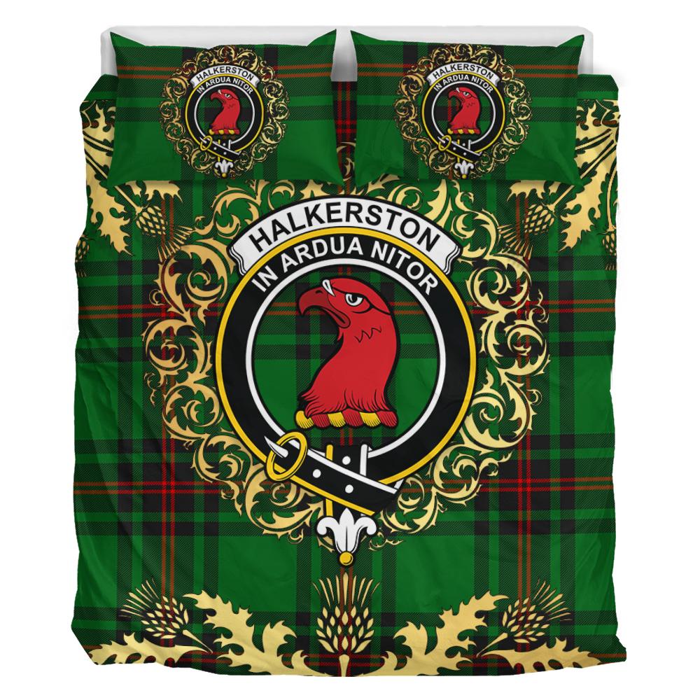 Halkerston Tartan Crest Bedding Set - Golden Thistle Style