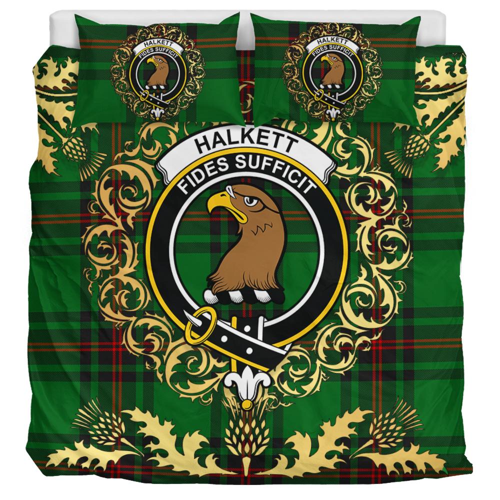 Halkett Tartan Crest Bedding Set - Golden Thistle Style