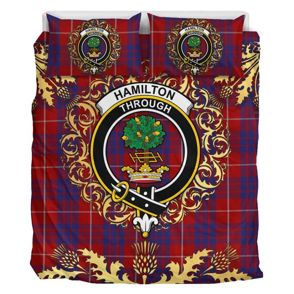 Hamilton Tartan Crest Bedding Set - Golden Thistle Style