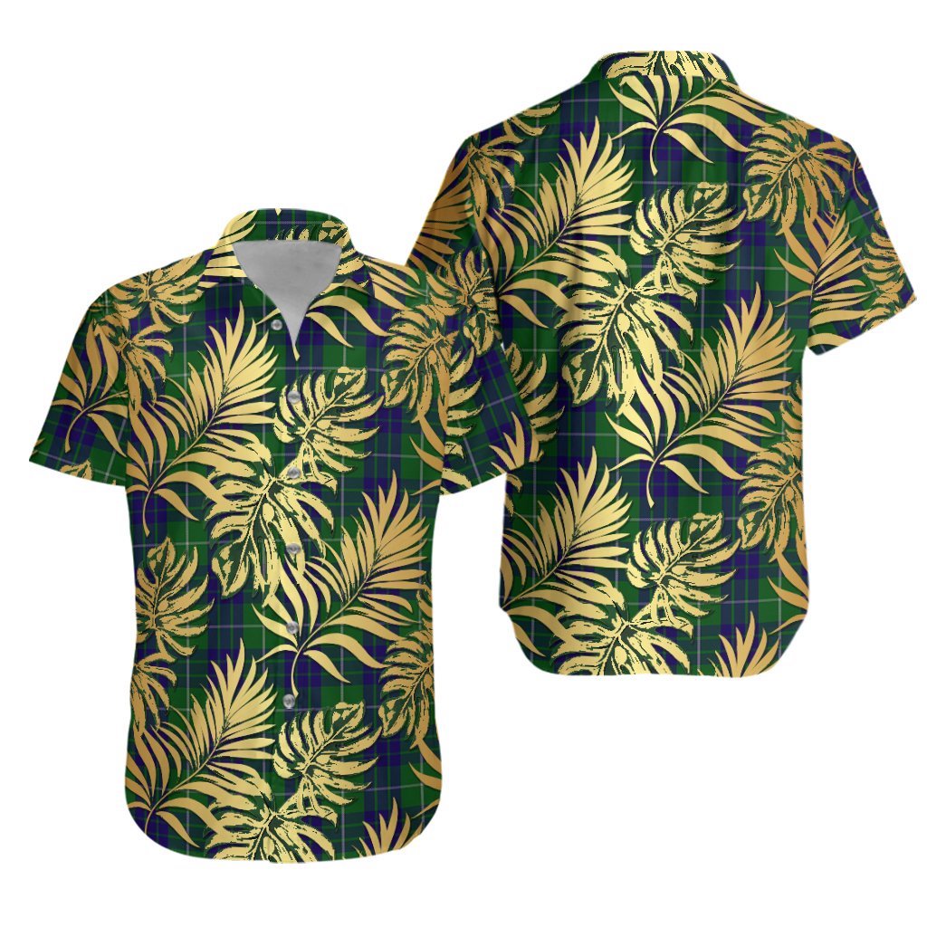 Hamilton Green Hunting Tartan Vintage Leaves Hawaiian Shirt