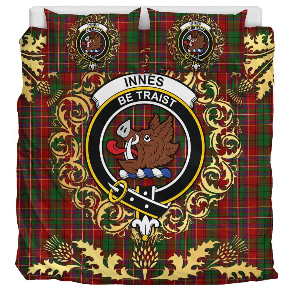 Innes Tartan Crest Bedding Set - Golden Thistle Style