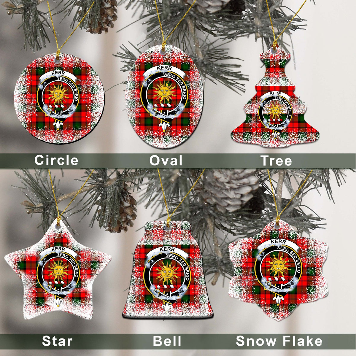 Kerr Tartan Christmas Ceramic Ornament - Snow Style