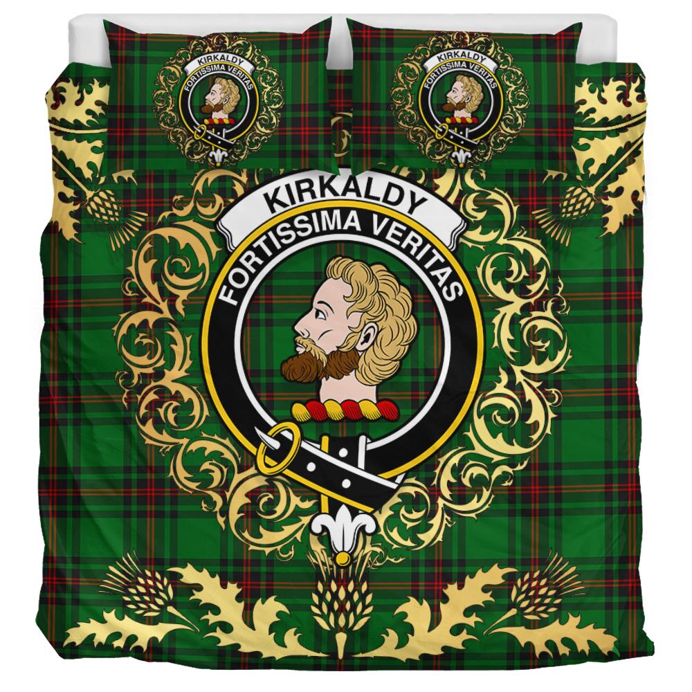 Kirkcaldy Tartan Crest Bedding Set - Golden Thistle Style