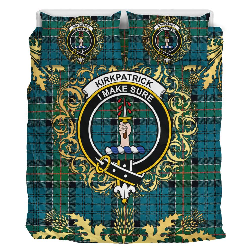 Kirkpatrick Tartan Crest Bedding Set - Golden Thistle Style