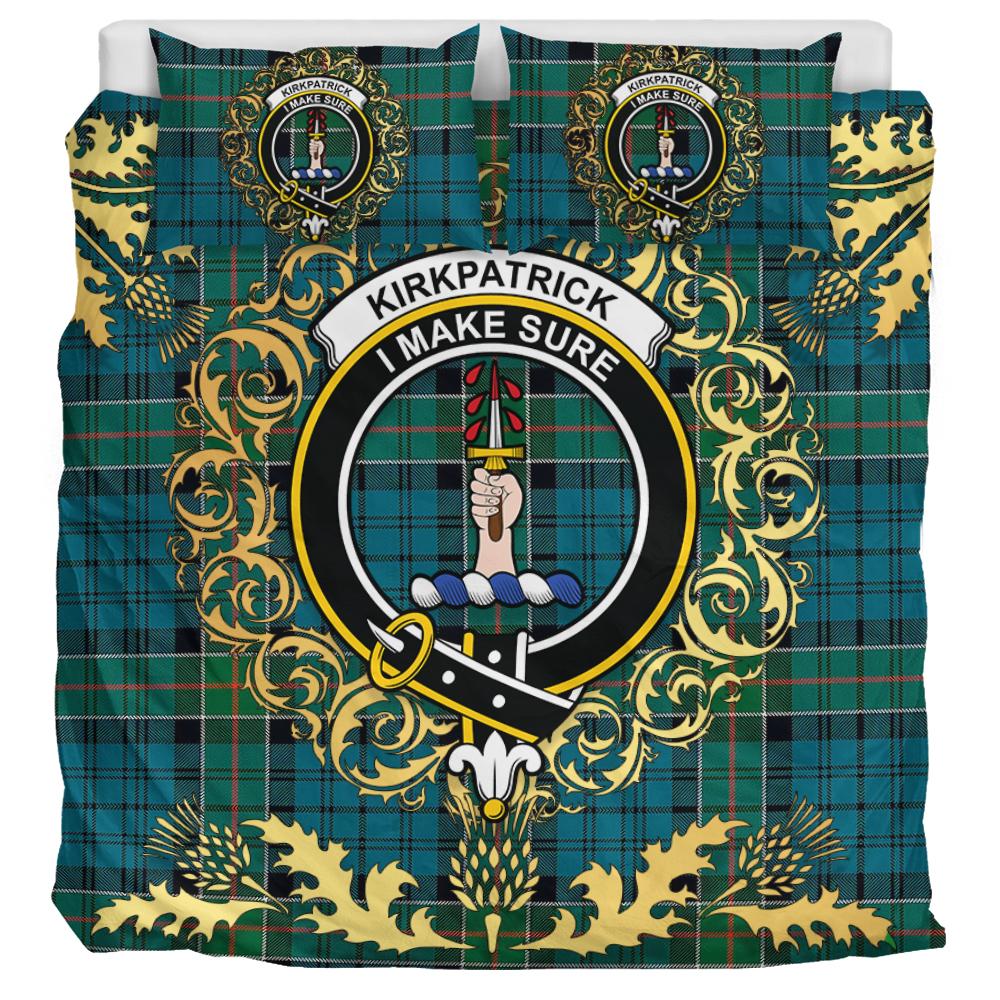 Kirkpatrick Tartan Crest Bedding Set - Golden Thistle Style