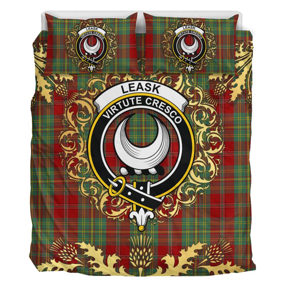 Leask Tartan Crest Bedding Set - Golden Thistle Style