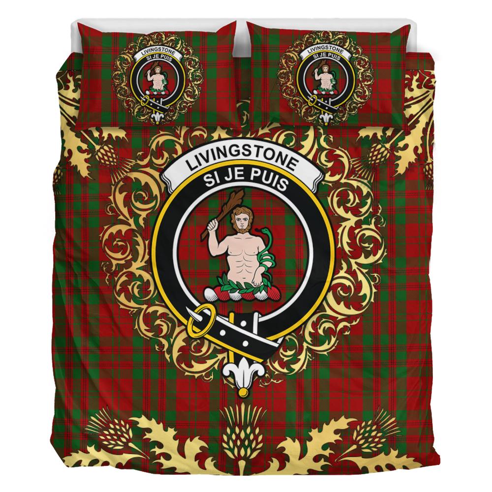 Livingston (MacLea) 02 Tartan Crest Bedding Set - Golden Thistle Style