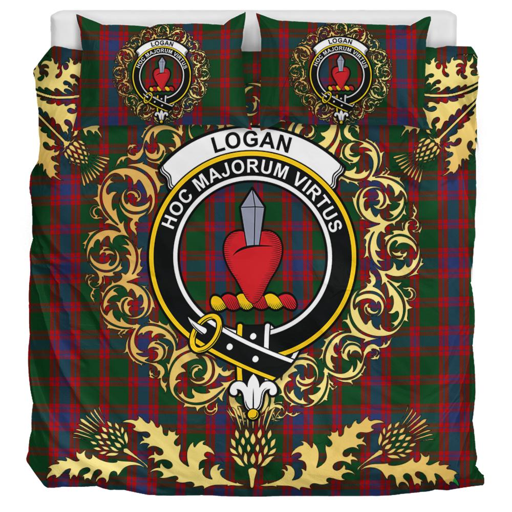 Logan Tartan Crest Bedding Set - Golden Thistle Style