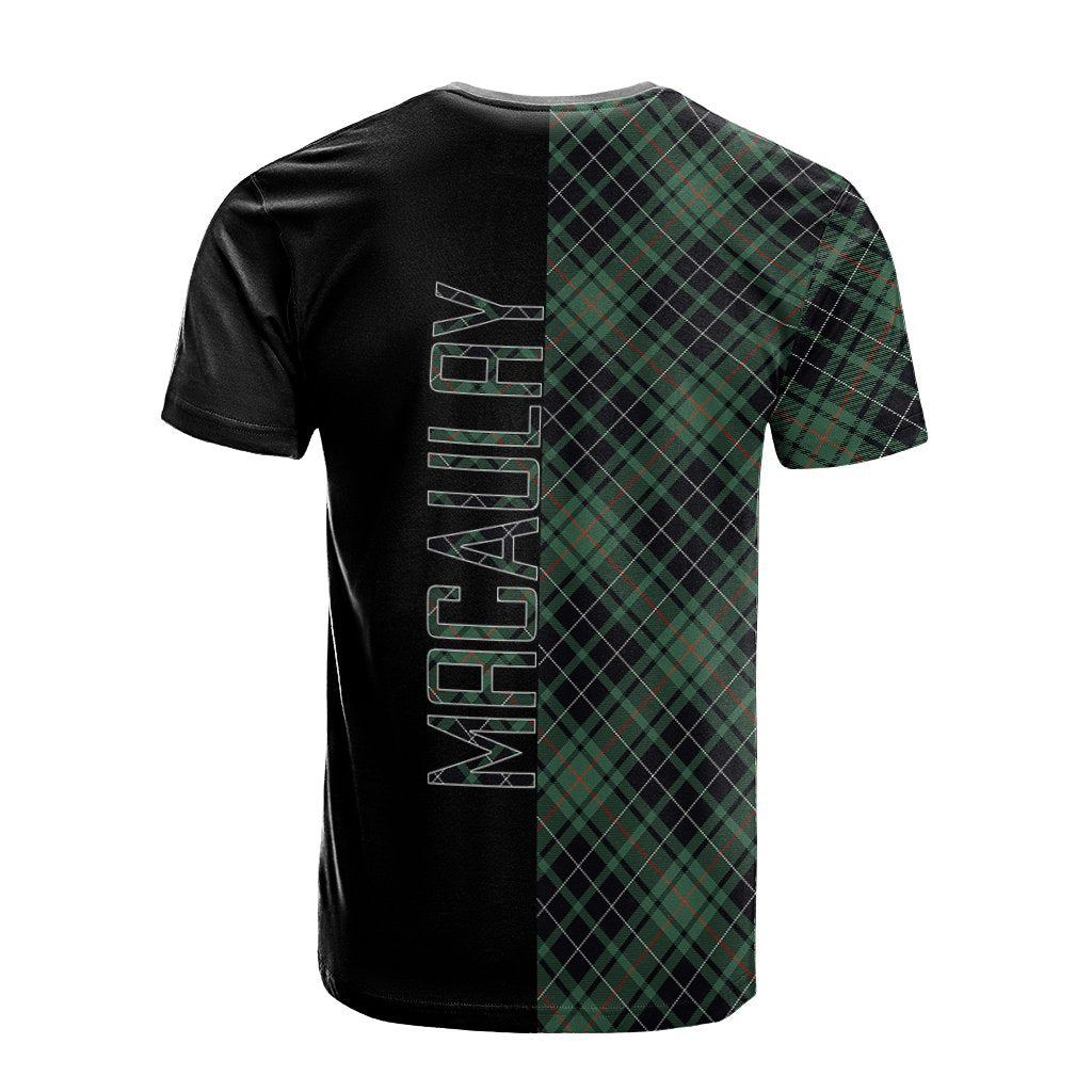MacAulay Hunting Ancient Tartan T-Shirt Half of Me - Cross Style