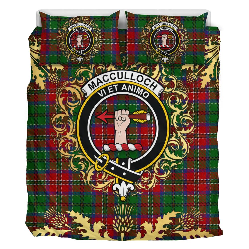 MacCulloch Tartan Crest Bedding Set - Golden Thistle Style