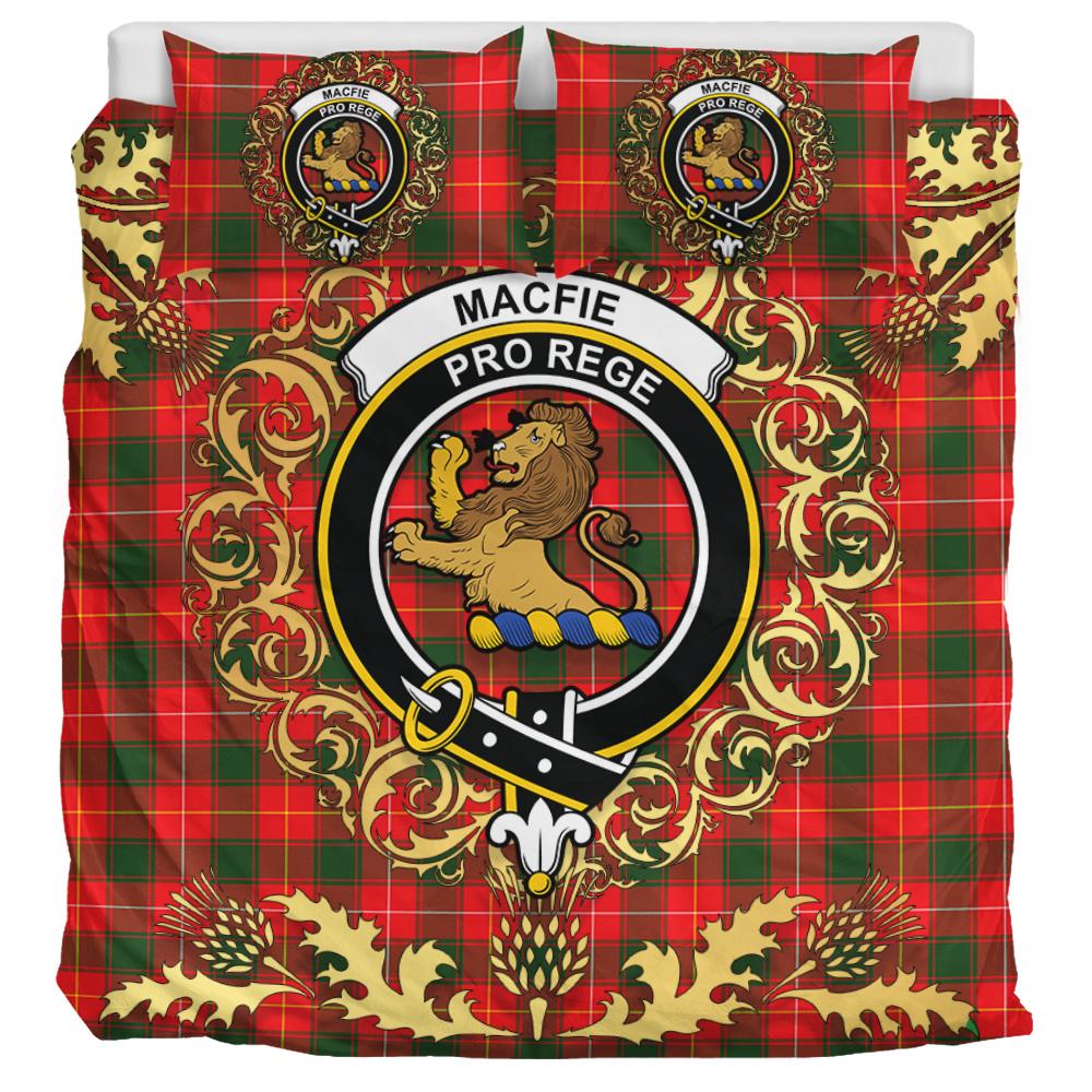 MacFie Tartan Crest Bedding Set - Golden Thistle Style