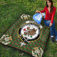 MacKinnon Hunting Modern Tartan Crest Premium Quilt - Gold Thistle Style