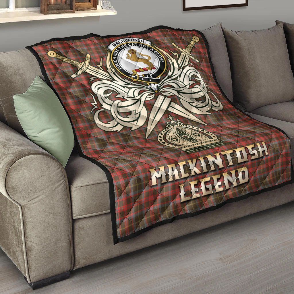 MacKintosh Hunting Weathered Tartan Crest Legend Gold Royal Premium Quilt